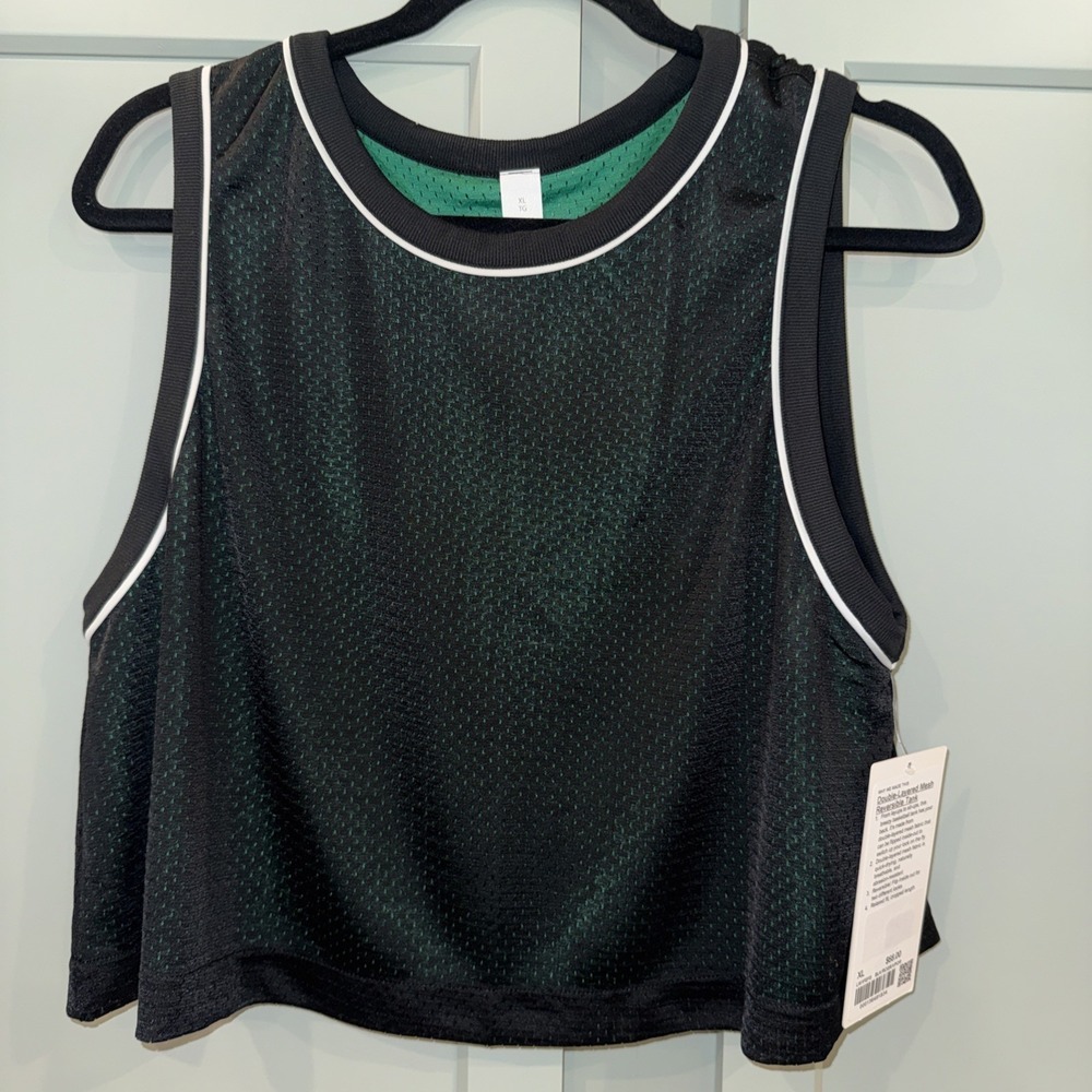 Lululemon NWT Double-Layered Mesh Reversible Tank Top Black /Raceway Green XL